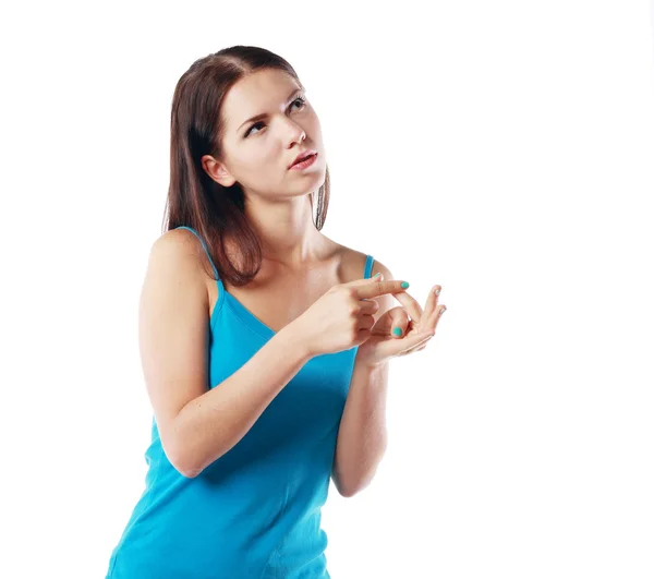 Woman counting on hands — Stock Photo, Image