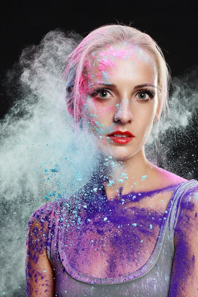 Girl with colored powder — Stock Photo, Image