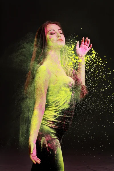 Girl with colored powder — Stock Photo, Image