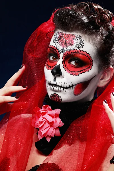 Halloween make up sugar skull — Stock Photo, Image