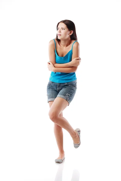 Retrato de cuerpo entero de mujer temblorosa — Foto de Stock