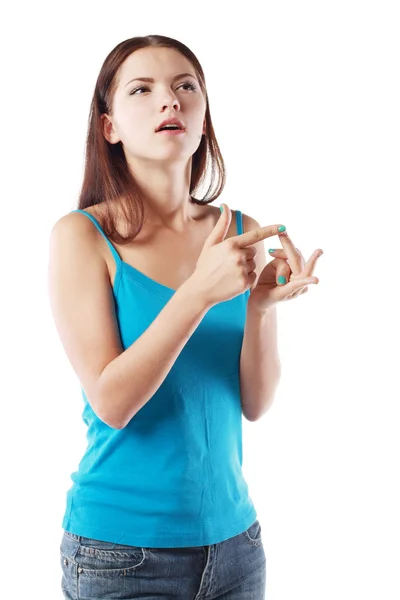 Woman counting on hands — Stock Photo, Image