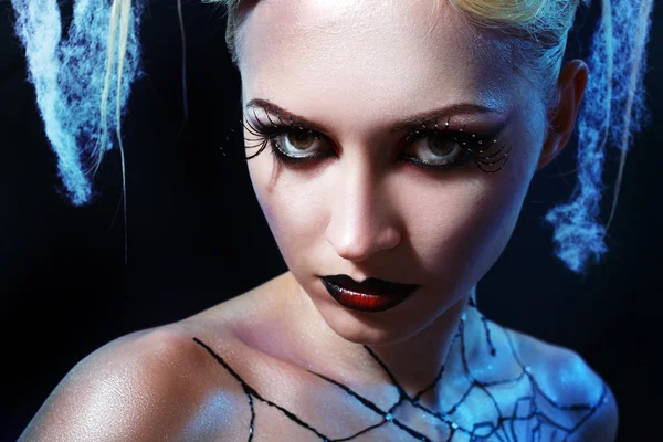 Girl with spider on web — Stock Image Girl with spider on web Royalty Free Stock Images
