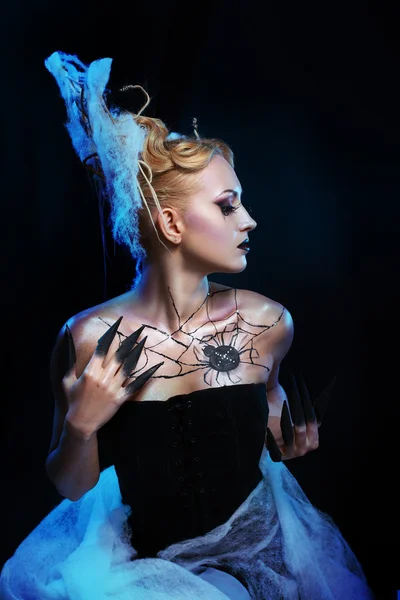 Girl with spider on web — Stock Image Girl with spider on web Stock Picture