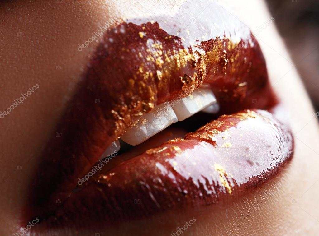 Burgundy red brown glossy lips