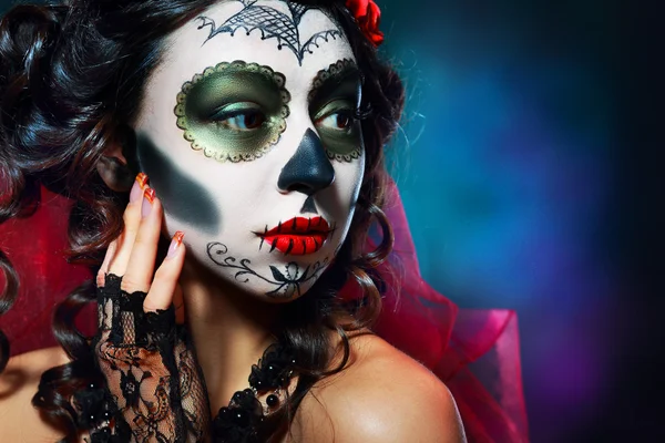 Halloween make-upu cukr lebky — Stock fotografie