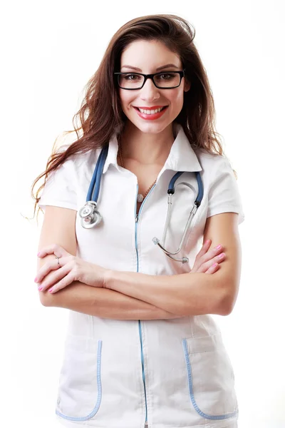 Medico femminile con uno stetoscopio — Foto Stock