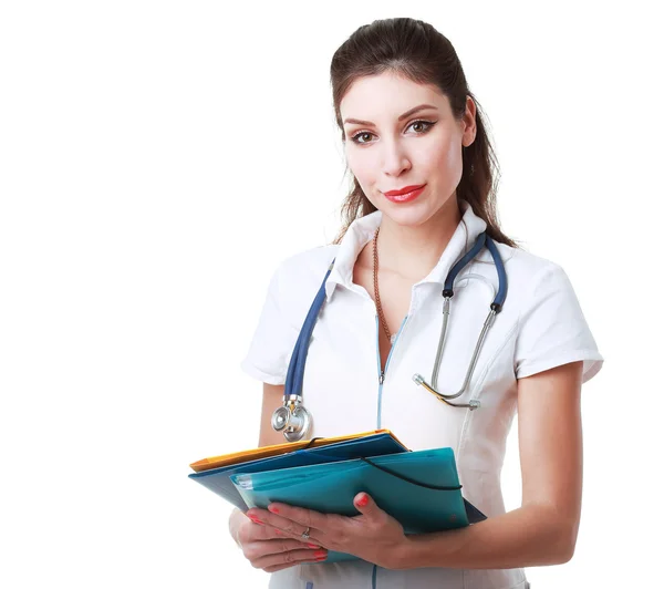 Female doctor with folders — Stock Photo, Image