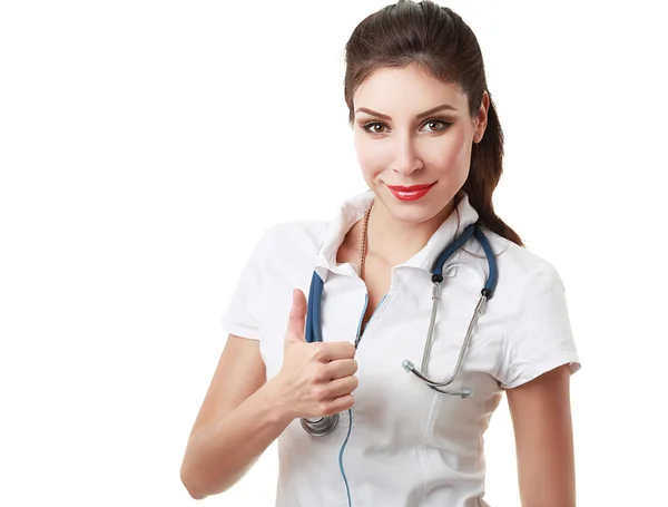 Médico femenino con pulgares arriba —  Fotos de Stock