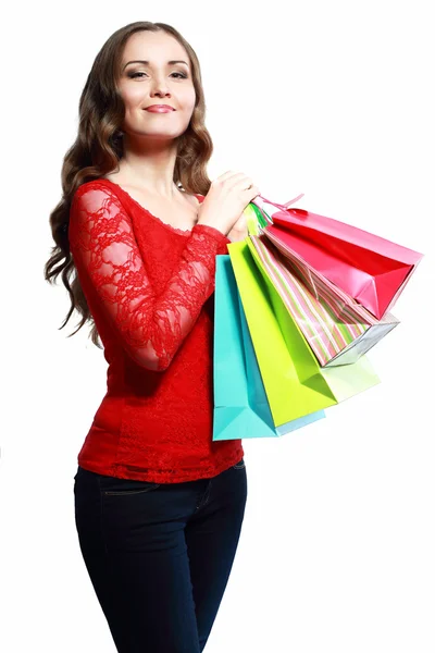 Mulher segurando sacos de compras — Fotografia de Stock