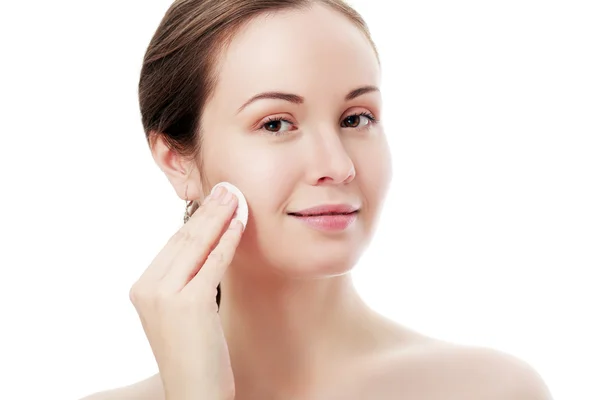 Woman cleaning skin — Stock Photo, Image