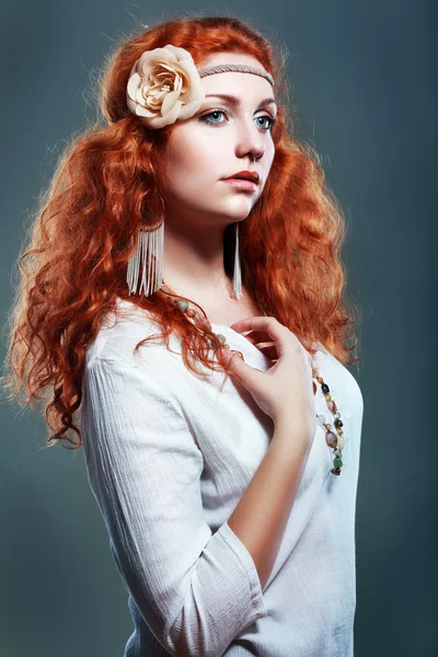 Young woman with red hair. — Stock Photo, Image