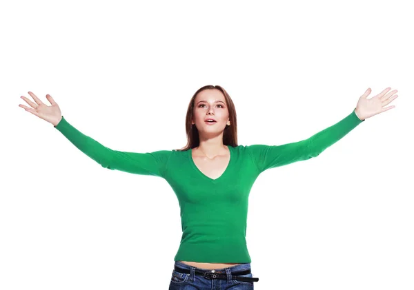 Girl arms up looking upwards — Stock Photo, Image