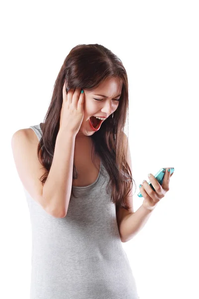 Woman shouting on mobile — Stock Photo, Image