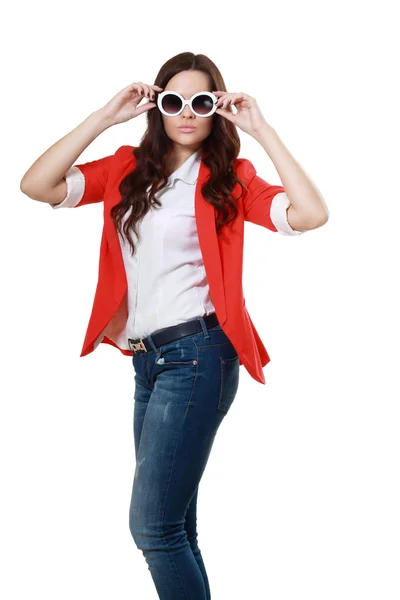 Girl in sunglasses isolated — Stock Photo, Image