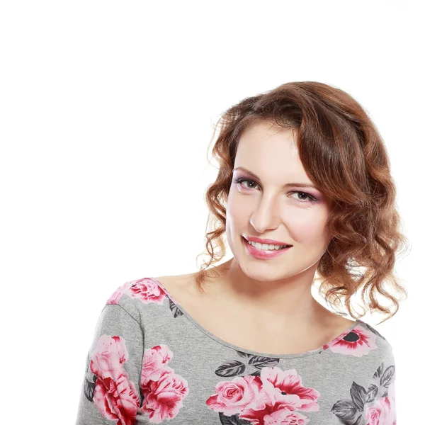 Jovem alegre sorrindo mulher — Fotografia de Stock