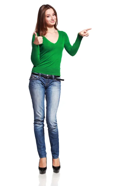 Young woman pointing — Stock Photo, Image