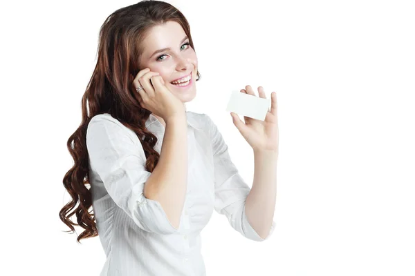 Affärskvinna tala med mobiltelefon — Stockfoto