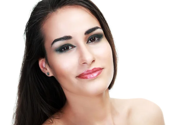 Frau mit grünem Smoky Make-up — Stockfoto