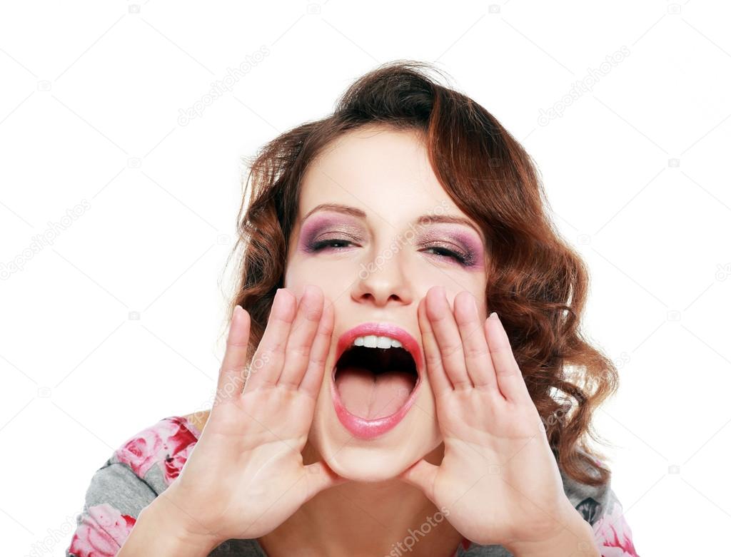 Closeup of  woman screaming