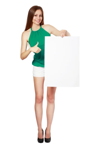 Woman showing blank signboard — Stock Photo, Image