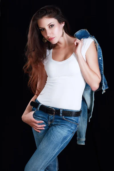Žena v džínách portrét — Stock fotografie