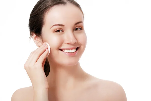 Woman cares for face skin — Stock Photo, Image