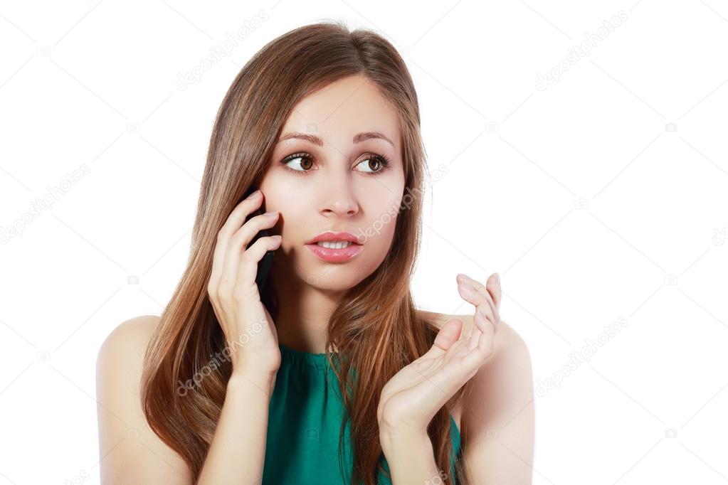 Upset young woman and cell phone