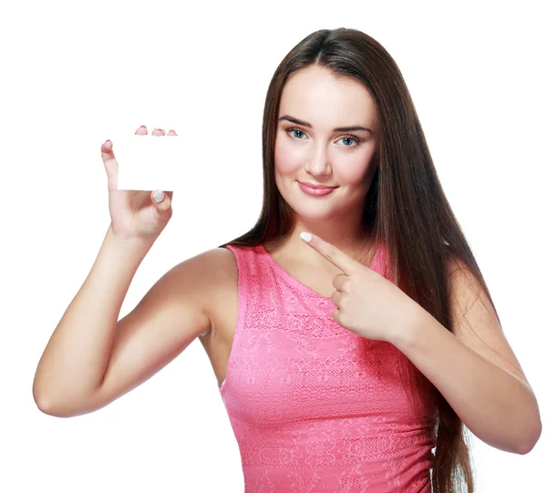 Menina apontando para cartão — Fotografia de Stock