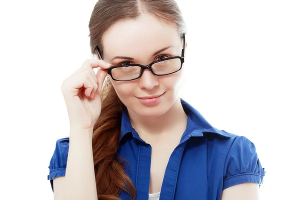 Självsäker kvinna i glasögon — Stockfoto