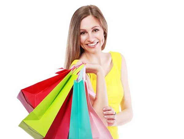 Mujer sosteniendo bolsas — Foto de Stock