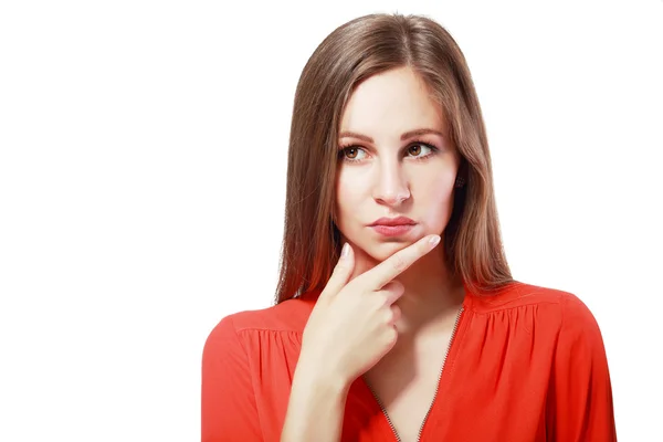 Thoughtful woman in  shirt — Stock Photo, Image