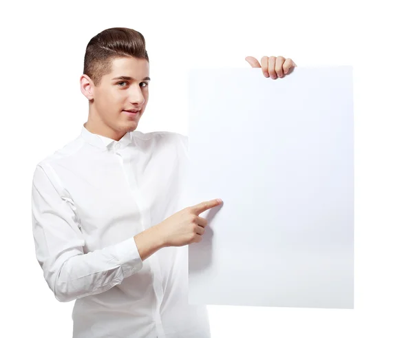 Man holding blank billboard — Stock Photo, Image