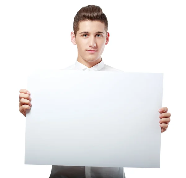 Man holding blank signboard — Stock Photo, Image