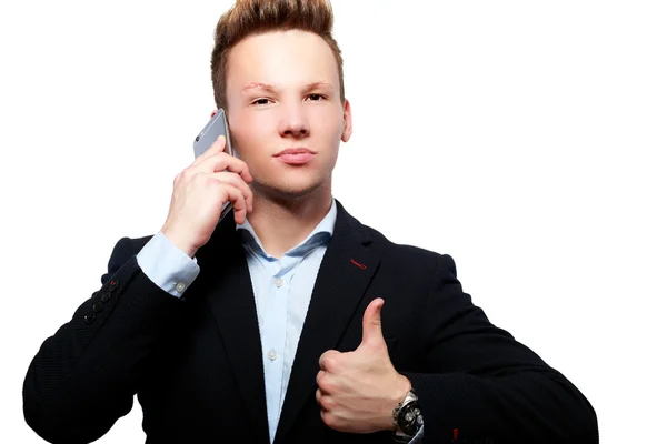 Knappe zakenman met telefoon — Stockfoto