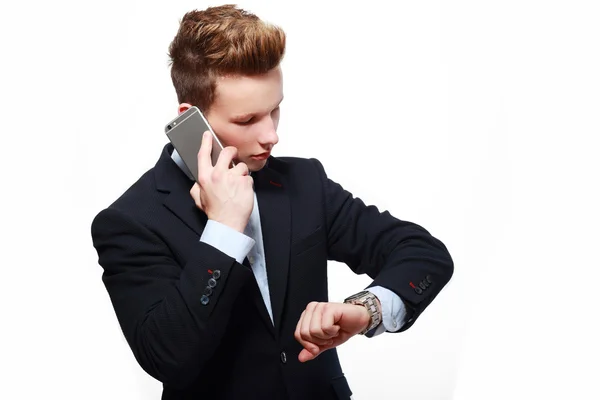 Beau homme d'affaires avec téléphone — Photo