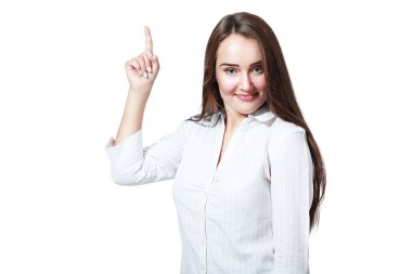 Young smiling woman pointing