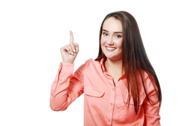 Young smiling woman pointing