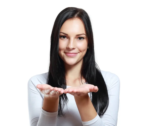 Holding her hand showing — Stock Photo, Image