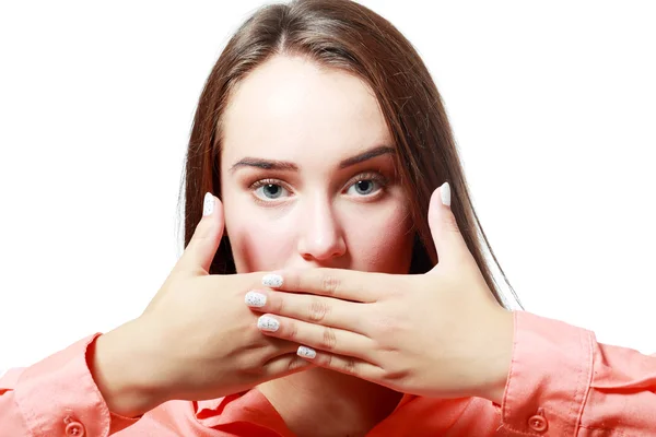 Жінка покриття рот — стокове фото