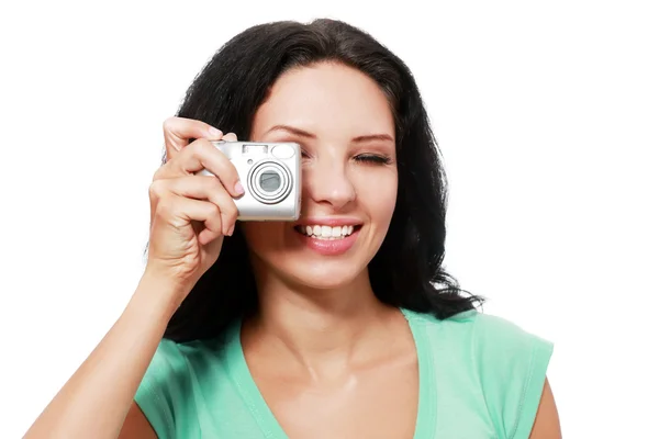 Frau mit Kompaktkamera — Stockfoto