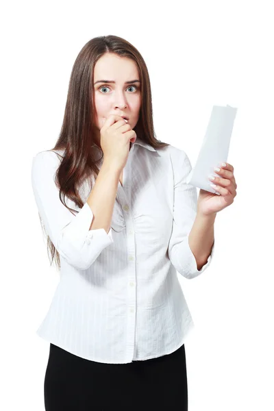 Vrouw kijken naar haar ontvangst — Stockfoto