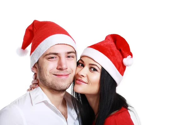 Para całuje w Boże Narodzenie — Zdjęcie stockowe