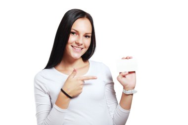 gülümseyen kadın holding kartvizit