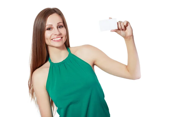 Woman holding blank card — Stock Photo, Image