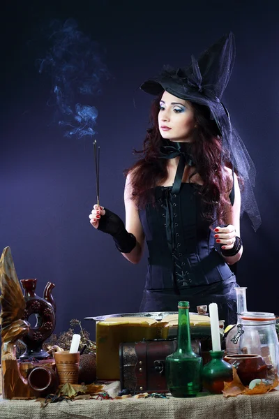 Cheerful witch mysterious woman — Stock Photo, Image