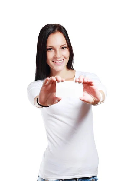 Menina adolescente segurar branco em branco — Fotografia de Stock