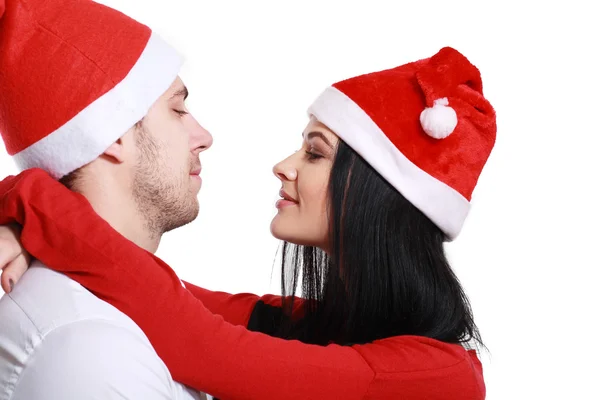 Kissing couple in Christmas Royalty Free Stock Photos