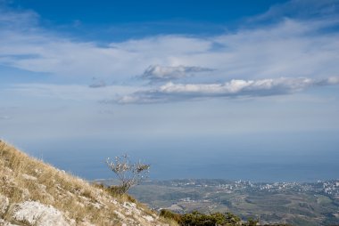 Dağ manzarası ile mavi gökyüzü güneşli bir günde
