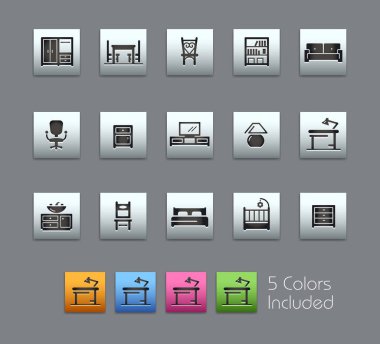 Mobilya Simgeleri / / Satinbox Serisi - Vektör dosyası her bir simge için farklı katmanlar halinde 5 renk sürümünü içerir.